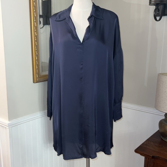 Sofia navy three-quarter length sleeve mini dress - Picture 1 of 8